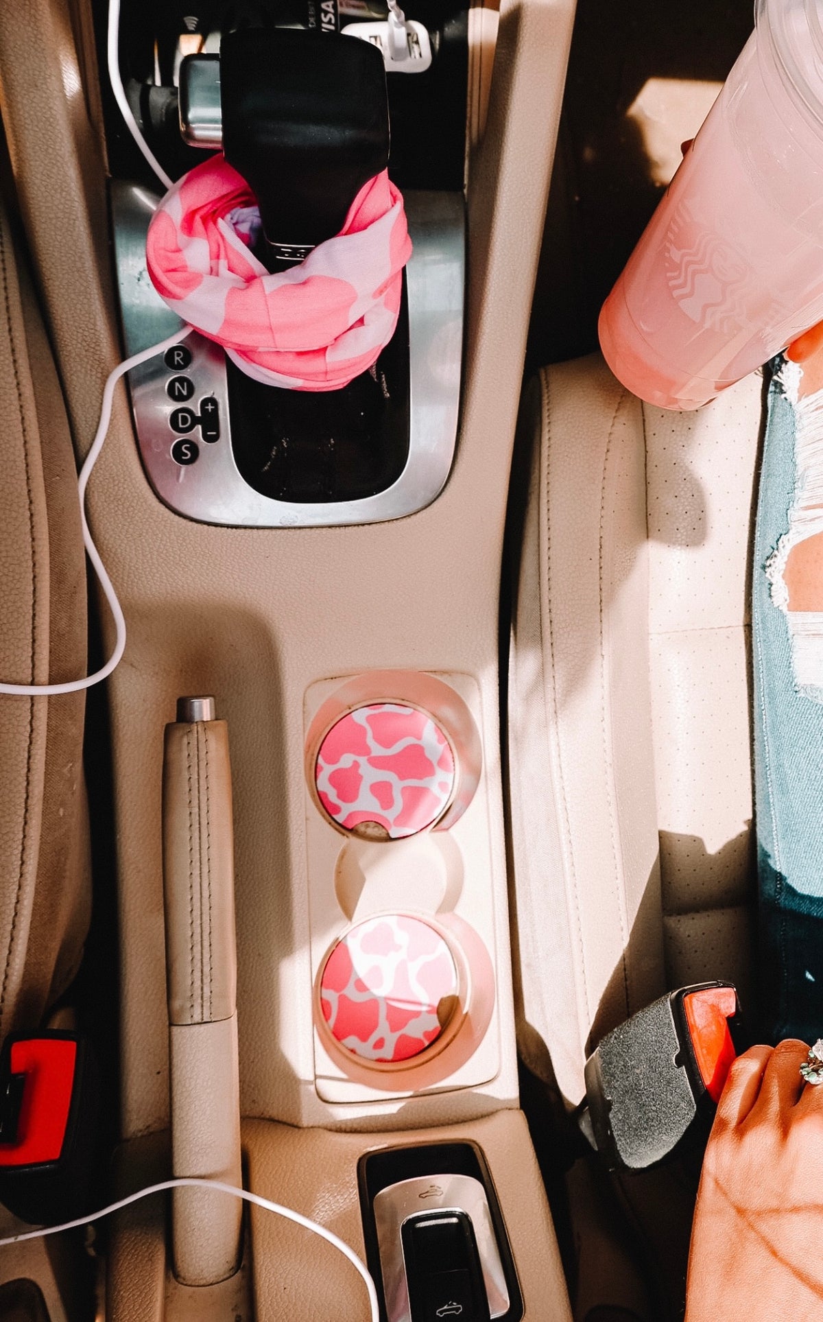 Pink Cow Print Car Coasters 2-Pack